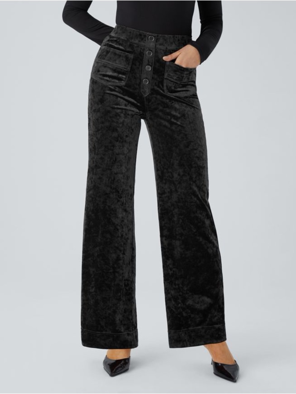 HALARA Black Velvet Wide Leg Pants